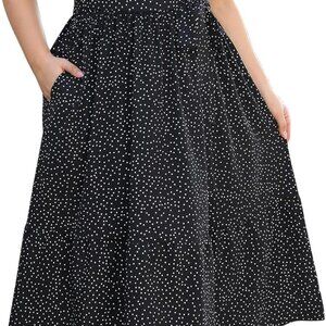 Plus Size Women's Boho Floral Midi Dress V Neck Pockets Casual Summer